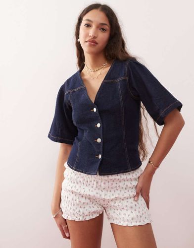 Top en jean à manches bouffantes - Indigo délavé - Miss Selfridge - Modalova