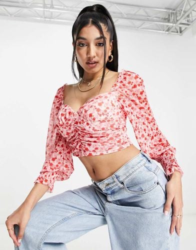 Top in rete rosa a fiori con scollo a cuore e coppe - Miss Selfridge - Modalova