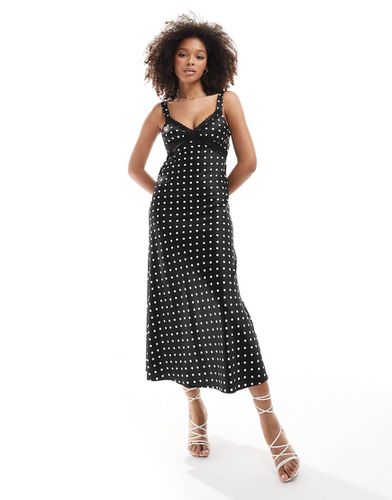 Vestito sottoveste lungo a pois in misto raso e pizzo - Miss Selfridge - Modalova