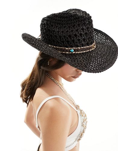 Cappello da cowboy in paglia con decorazione con perline - My Accessories - Modalova