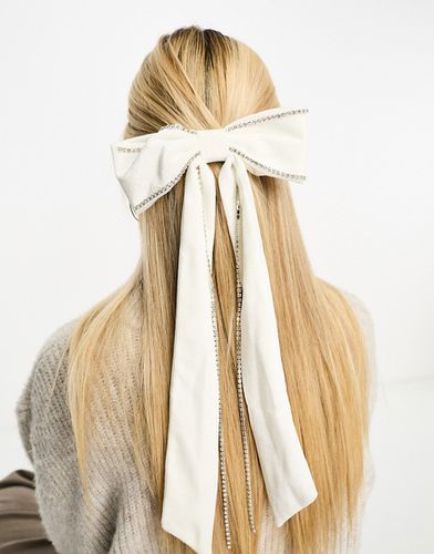 London - Fermaglio per capelli a forma di fiocco lungo in velluto con strass - My Accessories - Modalova