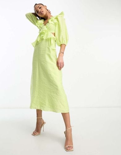 Dani - Vestito color lime con gonna al polpaccio, cut-out e maniche a sbuffo - Nobody's Child - Modalova