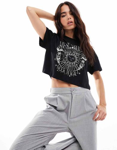 T-shirt corta oversize nera con grafica e stampa di sole - Noisy May - Modalova