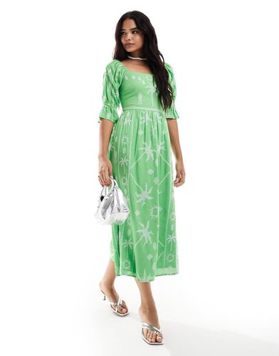 Belle - Vestito con gonna al polpaccio verde ricamato - Never Fully Dressed - Modalova