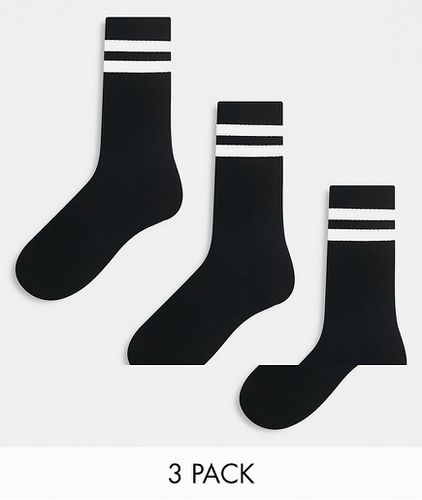 Confezione da 3 paia di calzini sportivi a righe neri - New Look - Modalova