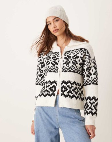 Cardigan con zip e motivo Fair Isle - New Look - Modalova