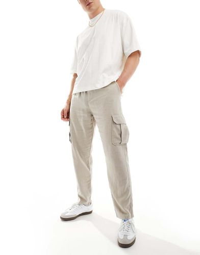 Pantaloni cargo in misto lino color pietra - New Look - Modalova