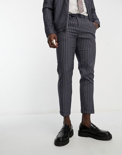 Pantaloni eleganti scuro gessato con pieghe sul davanti - New Look - Modalova