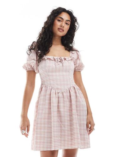 Robe courte à carreaux avec détail corset - New Look - Modalova