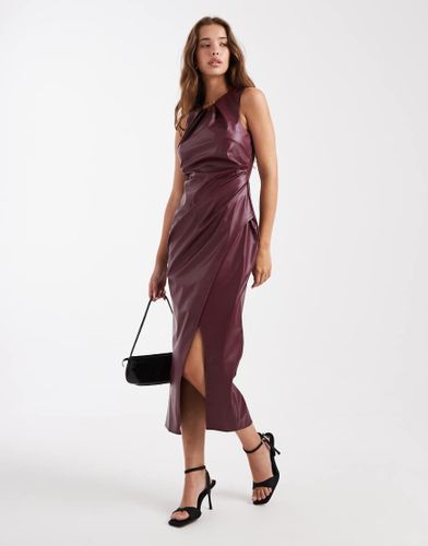 Robe portefeuille mi-longue et froncée en PU - Bordeaux - New Look - Modalova