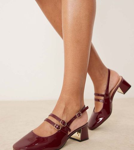 Scarpe Mary Jane bordeaux con fascette doppie con fibbie e cinturino posteriore - New Look Wide Fit - Modalova