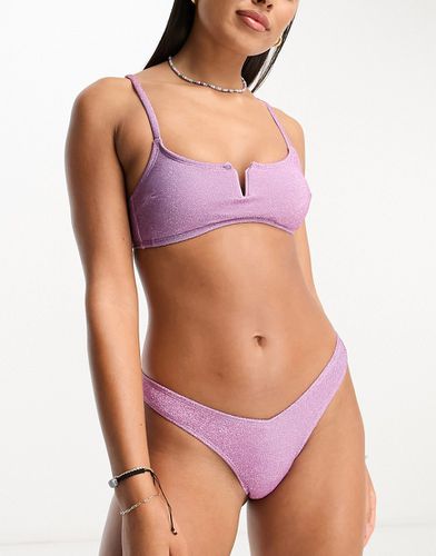 Top bikini lilla glitterato con scollo rotondo - New Look - Modalova