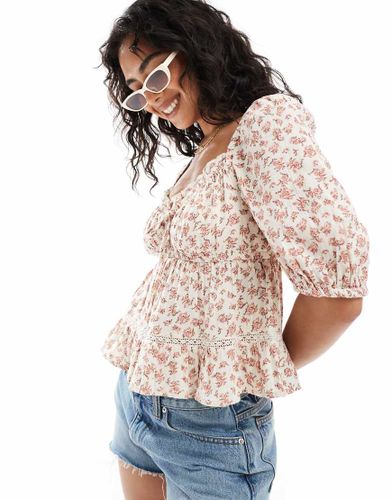 Top tendance folk à petites fleurs avec manches 3/4 - New Look - Modalova