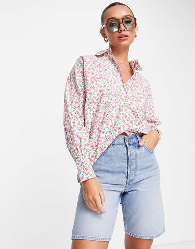 Camicia dad fit oversize a fiorellini - Neon Rose - Modalova