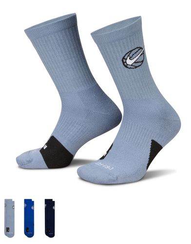 Nike Basketball - Everyday - Confezione da 3 paia di calzini grigi, blu e grigio scuro - Nike Football - Modalova