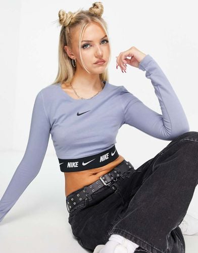 Crop top a maniche lunghe color ardesia con fettuccia con logo - Nike - Modalova