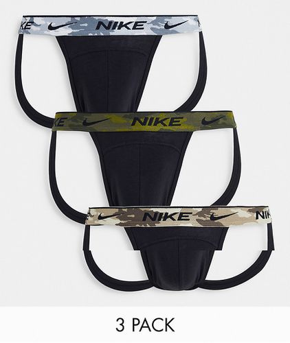Everyday - Confezione da 3 sospensori neri in cotone elasticizzato con fascia in vita mimetica - Nike - Modalova