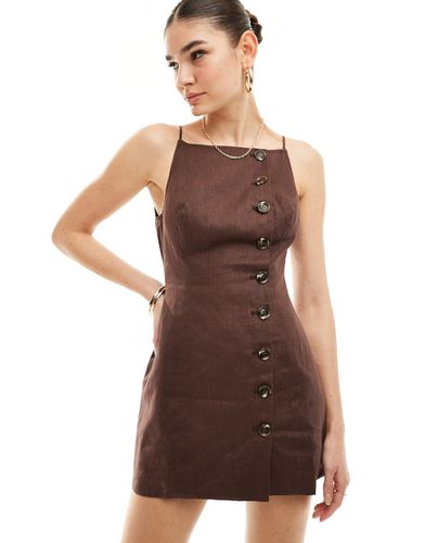 Vestito corto con spalline sottili, scollo squadrato e bottoni in lino color cioccolato - SNDYS - Modalova