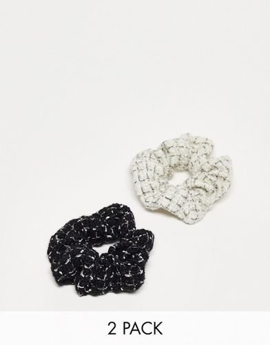 Confezione da 2 elastici per capelli in tweed nero e bianco - South Beach - Modalova