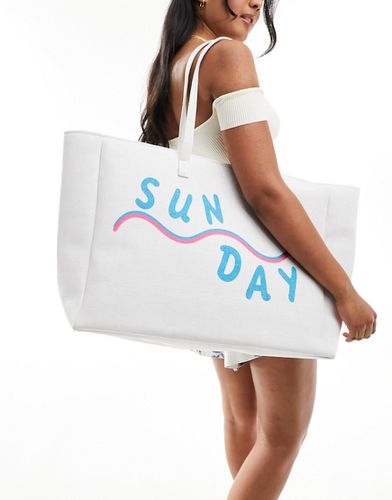 Borsa shopping sporco in tela con stampa "Sunday" - South Beach - Modalova