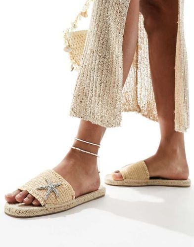 Sandali sabot stile espadrilles in rafia color crema decorati con stella marina - South Beach - Modalova