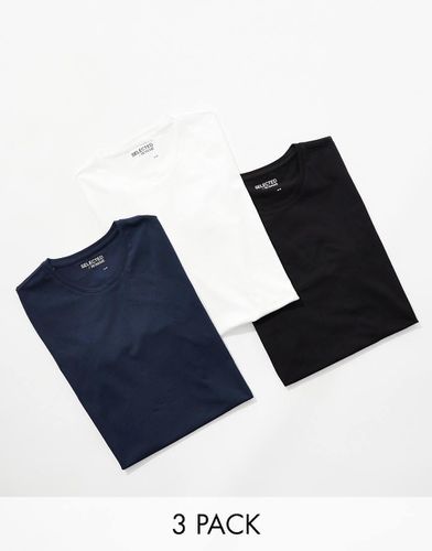 Confezione da 3 T-shirt nera, bianca e blu navy - Selected Homme - Modalova