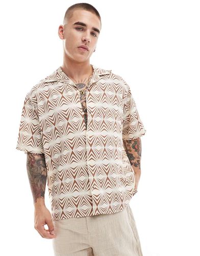 Camicia a maniche corte beige con stampa geometrica - Selected Homme - Modalova