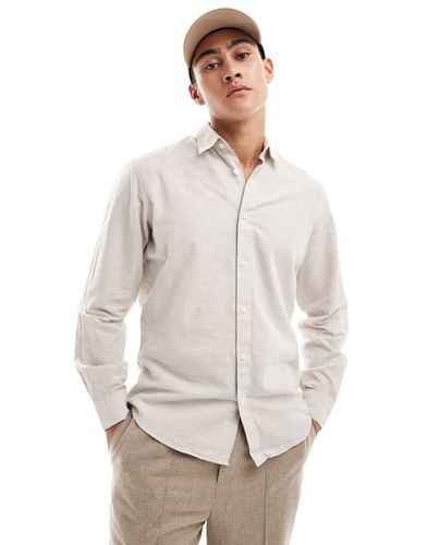 Camicia a maniche lunghe in misto lino beige - Selected Homme - Modalova