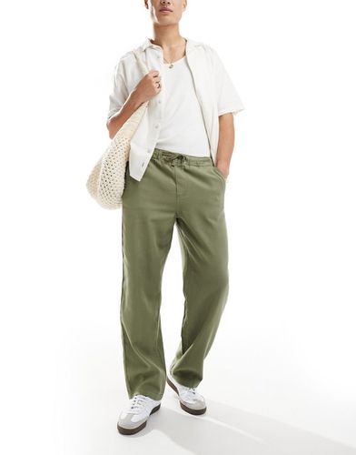 Pantaloni ampi color kaki in misto lino - Selected Homme - Modalova