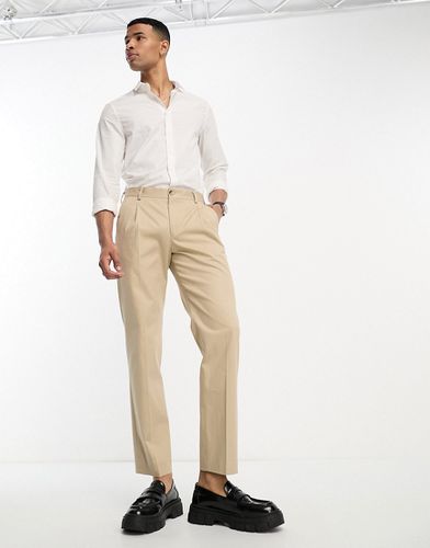 Pantaloni eleganti in misto cotone larghi color crema con pieghe sul davanti - Selected Homme - Modalova