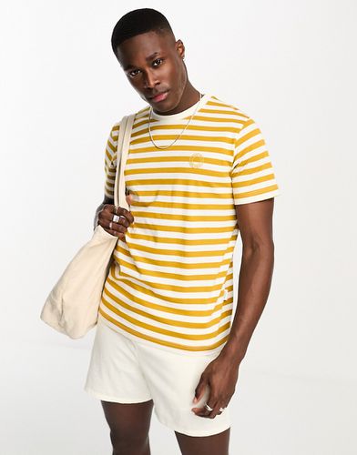 T-shirt in cotone a righe gialle con logo - Selected Homme - Modalova
