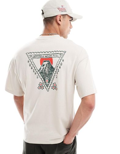 T-shirt oversize color crema con stampa del monte Fuji sul retro - Selected Homme - Modalova