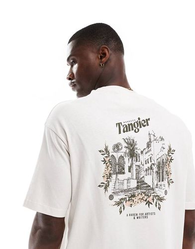 T-shirt oversize color crema con stampa "Tangier" sul retro - Selected Homme - Modalova