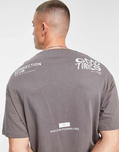 T-shirt oversize grigia con stampa "Connection" sulla schiena - Selected Homme - Modalova