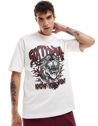 T-shirt bianca vintage con stampa di tigre - Sixth June - Modalova