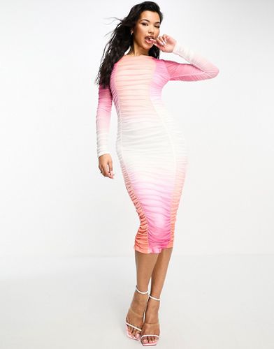 Simmi - Vestito midi arricciato in rete color rosa sfumato - Simmi Clothing - Modalova