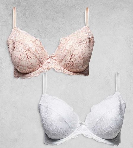 Ella - Confezione da 2 reggiseni in pizzo rosa cipria e bianco - Simply Be - Modalova