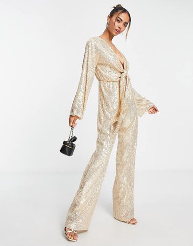 Tuta jumpsuit allacciata sul davanti con paillettes - Style Cheat - Modalova