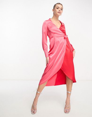Vestito color block rosa e rosso a portafoglio con gonna al polpaccio - Style Cheat - Modalova