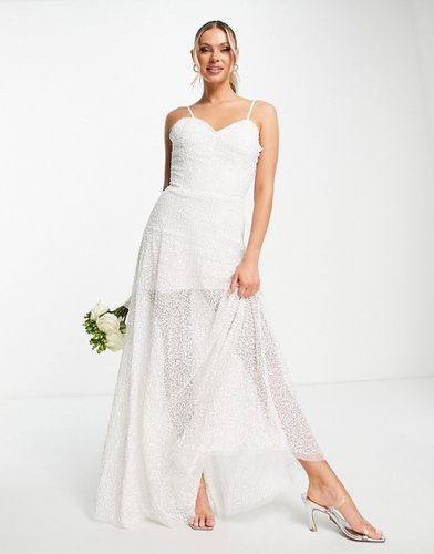 Vestito lungo da sposa a corsetto con strato sovrapposto color avorio decorato - Starlet - Modalova