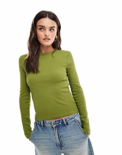 Maglia a coste oversize verde con scollo rotondo - Stradivarius - Modalova