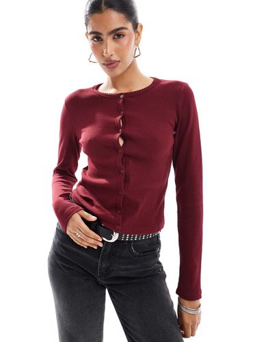 Cardigan in jersey bordeaux a coste - Stradivarius - Modalova