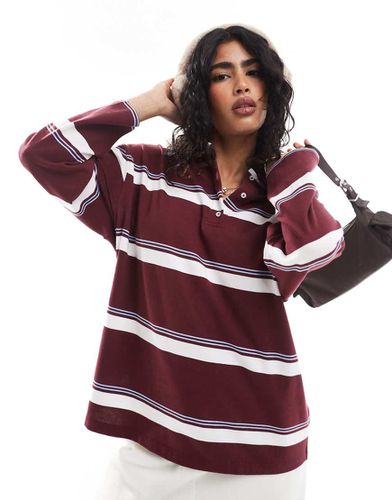 Polo oversize bordeaux a righe bianche - Stradivarius - Modalova