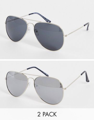 Confezione da due paia di occhiali da sole aviatore argento e neri - SVNX - Modalova