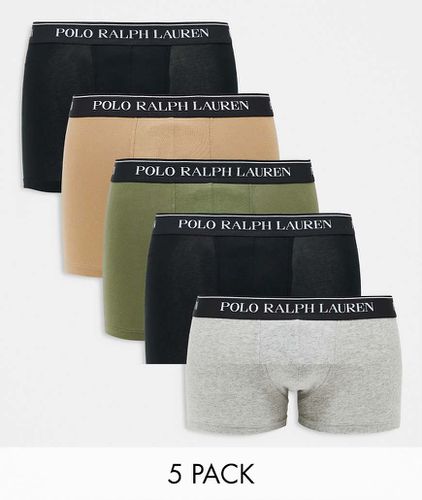 Confezione da 5 boxer , bianco, kaki e beige con fascia in vita con logo - Polo Ralph Lauren - Modalova