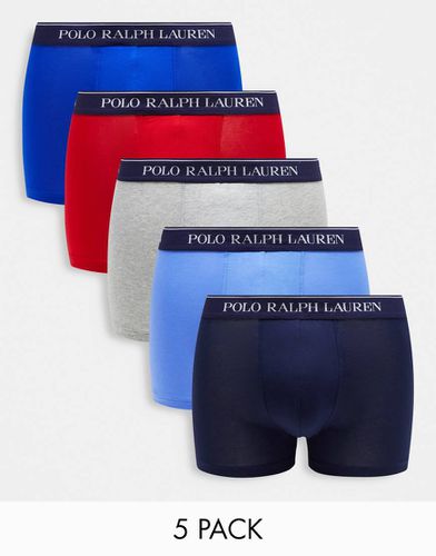 Confezione da 5 paia di boxer aderenti grigi, blu, rossi e blu navy con fascia in vita con logo - Polo Ralph Lauren - Modalova