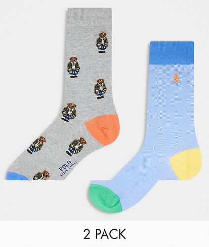 Confezione da 2 paia di calzini grigi e con logo dell'orsetto - Polo Ralph Lauren - Modalova