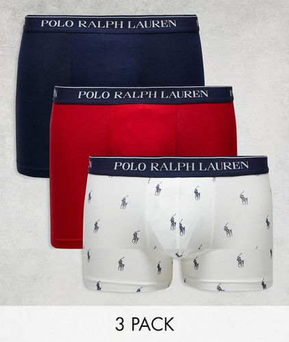 Confezione da 3 boxer aderenti rosso e blu navy con fascia in vita con logo - Polo Ralph Lauren - Modalova