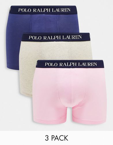 Confezione da 3 paia di boxer aderenti blu navy, rosa e grigi con fascia in vita con logo - Polo Ralph Lauren - Modalova
