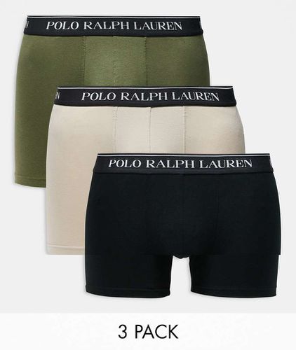 Confezione da 3 paia di boxer aderenti kaki, pietra e neri con logo sull'elastico - Polo Ralph Lauren - Modalova